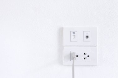 Beyaz elektrik prizler duvarın arka plan, beyaz çıkış iç, ev iç elektrik prizine, soket elektrik iç