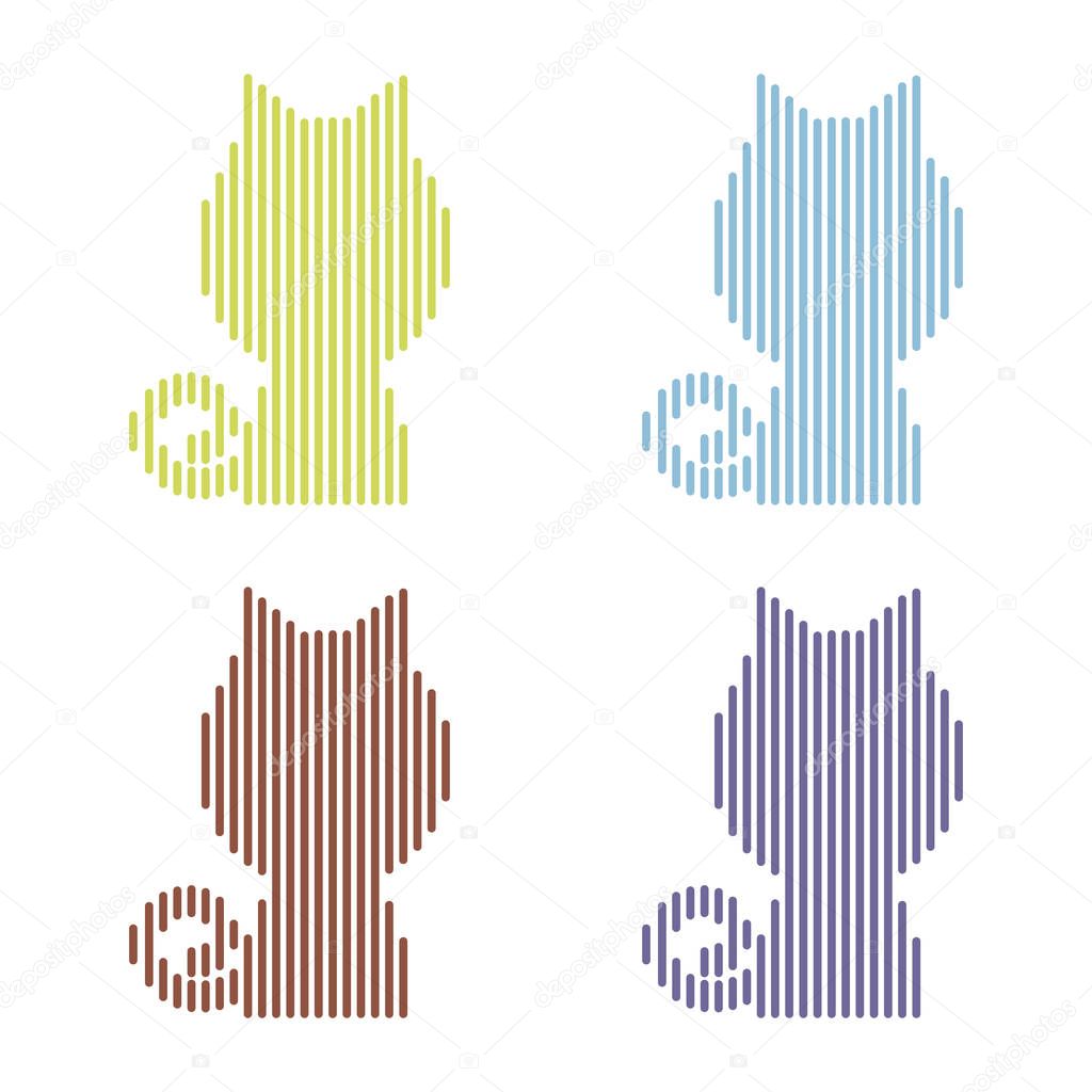 Set of colorful striped cats on a white background