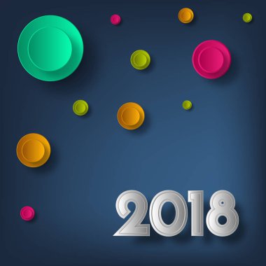 Mutlu yeni yıl 2018. Numaraları ve kar tanesi kağıttan kesilmiş. Bir gölge ile hacimsel illüstrasyon vektör