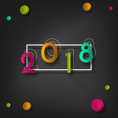 Mutlu yeni yıl 2018. Numaraları ve kar tanesi kağıttan kesilmiş. Bir gölge ile hacimsel illüstrasyon vektör
