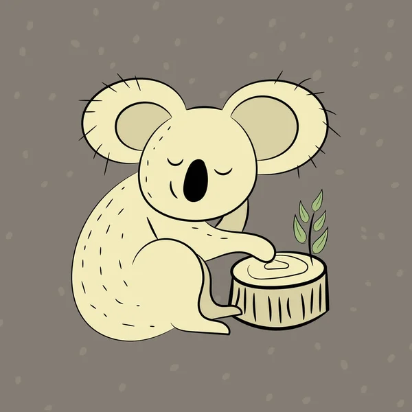 Koala, une illustration vectorielle dessinée à la main d'un koala mignon, le koala, la ligne blanche, et les arbres de fond . — Image vectorielle