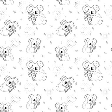 Sevimli ayı koala doodle seamless modeli. Vektör arka plan ile koalas-ebilmek var olmak kullanılmış Bebek Tekstil, tshirt, duvar kağıtları, posterler ve daha fazlası için.