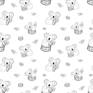 Sevimli ayı koala doodle seamless modeli. Vektör arka plan ile koalas-ebilmek var olmak kullanılmış Bebek Tekstil, tshirt, duvar kağıtları, posterler ve daha fazlası için.
