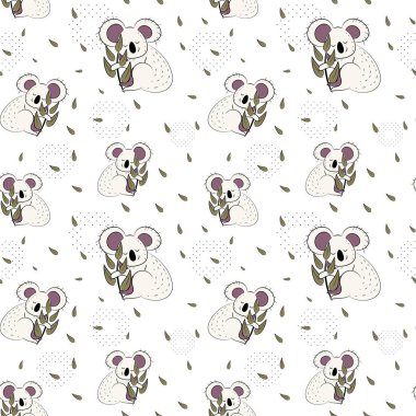 Sevimli ayı koala doodle seamless modeli. Vektör arka plan ile koalas-ebilmek var olmak kullanılmış Bebek Tekstil, tshirt, duvar kağıtları, posterler ve daha fazlası için.