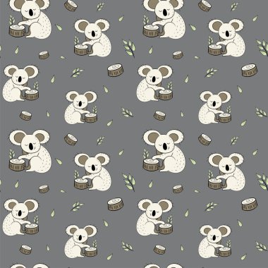 Sevimli ayı koala doodle seamless modeli. Vektör arka plan ile koalas-ebilmek var olmak kullanılmış Bebek Tekstil, tshirt, duvar kağıtları, posterler ve daha fazlası için.