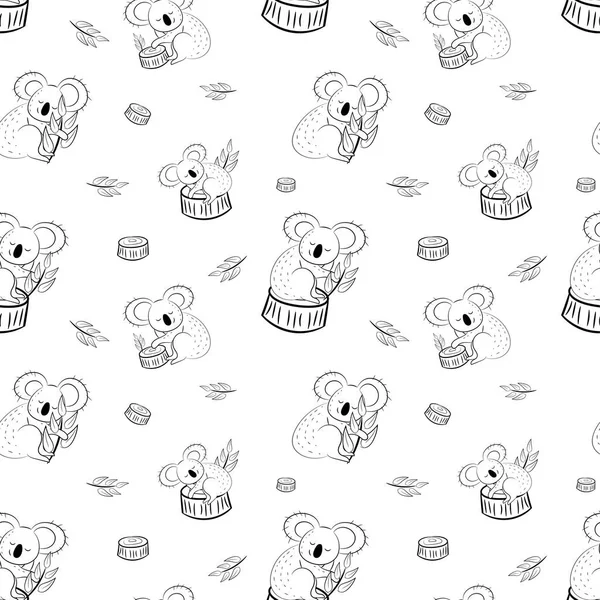 Bonito urso koala doodle padrão sem costura. Fundo vetorial com coalas pode ser usado para bebê têxtil, tshirt, papéis de parede, cartazes e muito mais . — Vetor de Stock