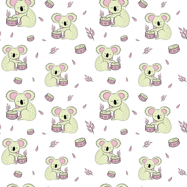 Bonito urso koala doodle padrão sem costura. Fundo vetorial com coalas pode ser usado para bebê têxtil, tshirt, papéis de parede, cartazes e muito mais . — Vetor de Stock