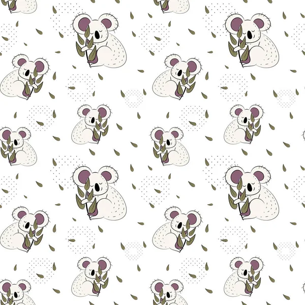 かわいいクマ コアラ落書きシームレス パターン。赤ちゃん繊維、t シャツ、壁紙、ポスターのコアラとベクトルの背景が使えます. — ストックベクタ
