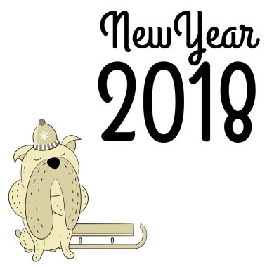 Vektör el çekilmiş bulldog. Yeni yıl 2018 sembolü.