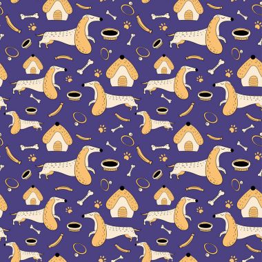 Vektör seamless modeli el dachshunds çizilmiş. Yeni yıl 2018 sembolleri.