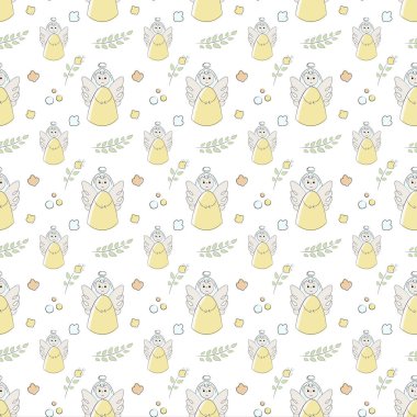 VECTRON seamless modeli el ile doodle tarzında çekilen öğe. Vaftiz, melek, din, kilise. Kullanılan duvar kağıtları, arka planlar, ambalaj kağıdı için