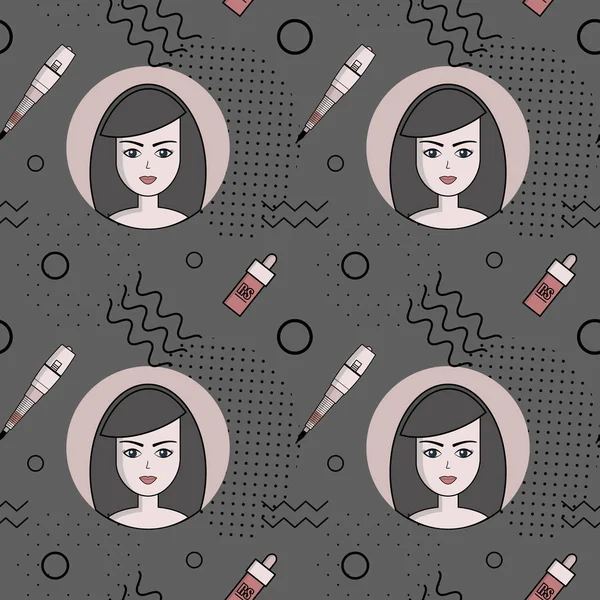 Vector sömlösa mönster av utrustning för permanent make-up. Används för bakgrunder på webbplatsen, visitkort, tapet, textil — Stock vektor