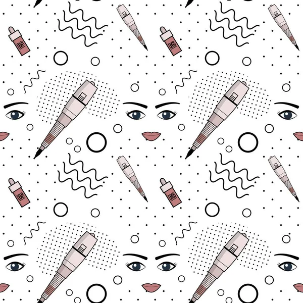 Vector seamless pattern of equipment for permanent make-up. Used for backgrounds on the site, business cards, wallpaper, textiles — Stock Vector