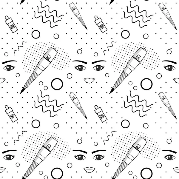 Vector seamless pattern of equipment for permanent make-up. Used for backgrounds on the site, business cards, wallpaper, textiles — Stock Vector