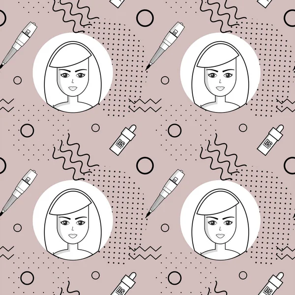 Vector sömlösa mönster av utrustning för permanent make-up. Används för bakgrunder på webbplatsen, visitkort, tapet, textil — Stock vektor