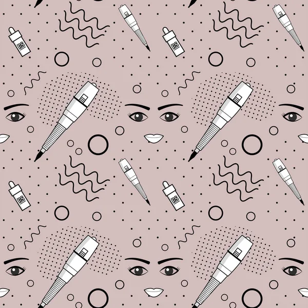 Vector seamless pattern of equipment for permanent make-up. Used for backgrounds on the site, business cards, wallpaper, textiles — Stock Vector