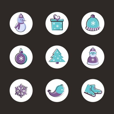 Vektör düz kış öğeleri kümesi. Tatil yeni yıl ve Noel.