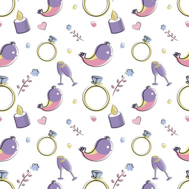 Vektör seamless modeli uçak elemanları. Romantik, aşk, evlilik