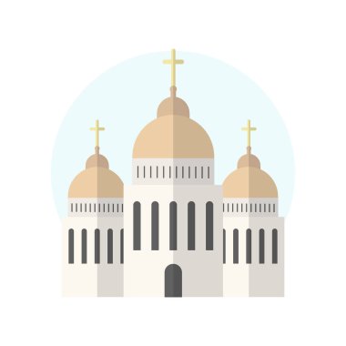 Beyaz arka plan üzerinde izole kilise simgesi. Vektör çizim din mimari tasarım için. Karikatür ile kilise Binası siluet çapraz, Şapel, bell. Katolik kutsal geleneksel sembolü