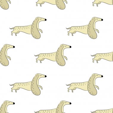 Vektör seamless modeli el dachshunds çizilmiş. Yeni yıl 2018 sembolleri.