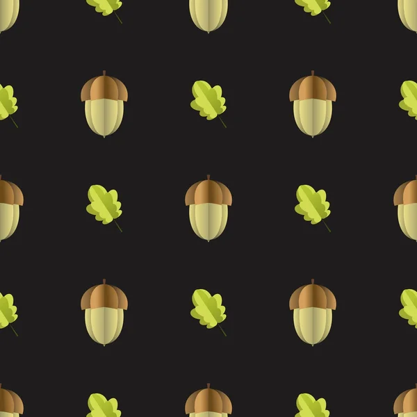 Modèle sans couture coloré de glands et de feuilles découpées en papier — Image vectorielle