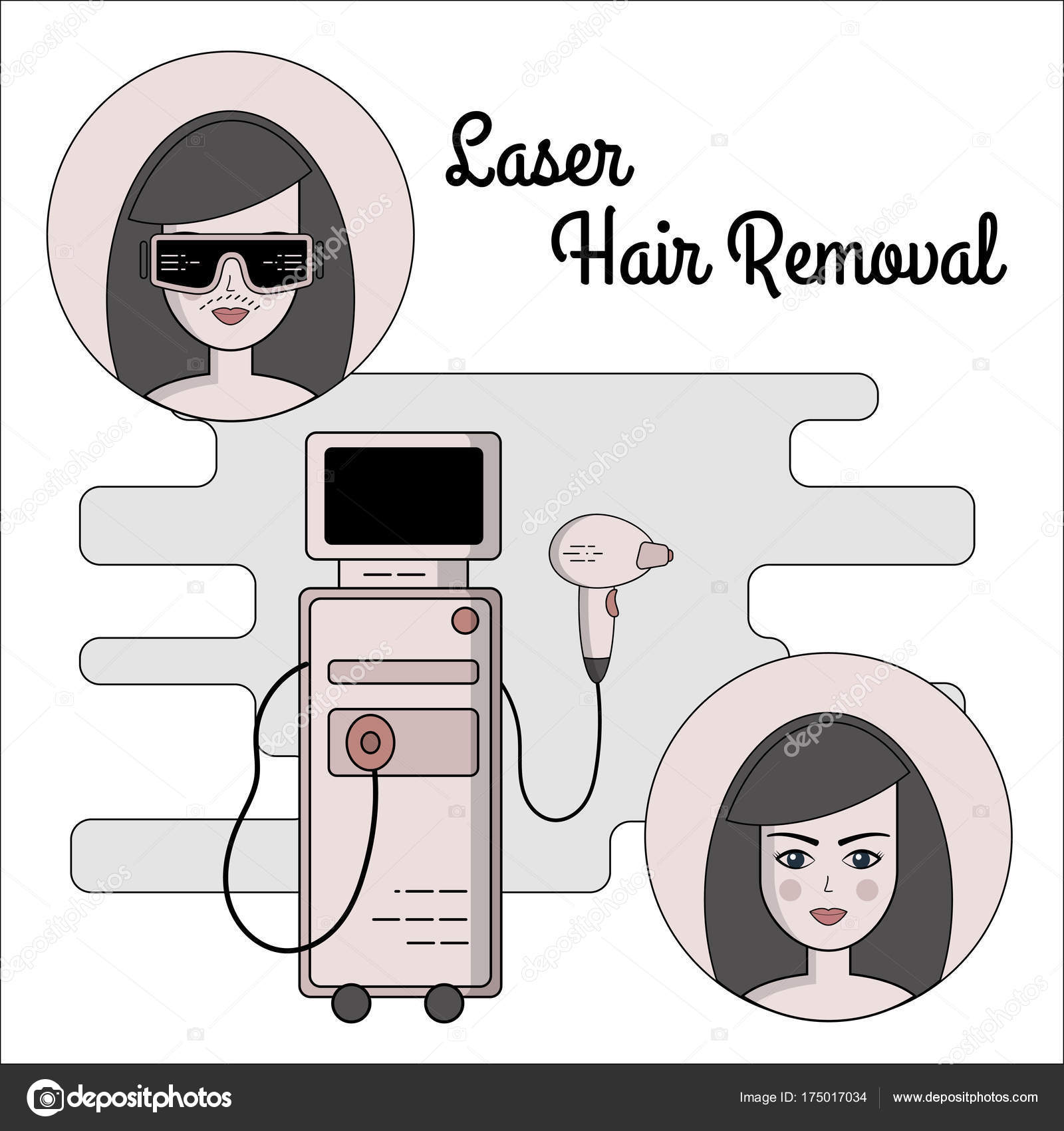 Vector flat illustration of the process of laser hair removal. Equipment  and accessories for electro, photo and laser hair removal. Before and after  Stock Vector Image by © #175017034