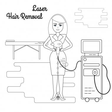 Vektör lazer epilasyon işlemi düz Illustration. Ekipman ve aksesuarlar, electro, fotoğraf ve lazer epilasyon.