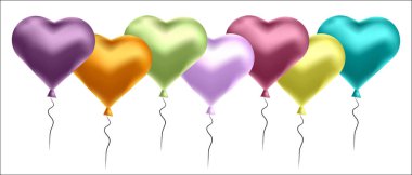Kalp şeklinde renkli balonlar ile vektör çizim. Kartpostallar, posterler için arka plan