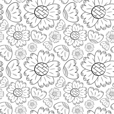 Tek renkli çiçek vektör seamless modeli lily ve ayçiçeği İskandinav tarzı el beyaz bir arka plan üzerinde çizilmiş olabilir. Kullanım için arka planlar, tekstil, kağıt ambalaj