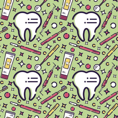 Vektör seamless modeli diş konulu. Diş ve diş hekimleri için ekipman. Kullanılan arka planlar, kartları, duvar kağıtları için