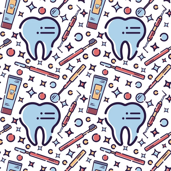 Modèle vectoriel sans couture sur le thème dentaire. Dents et équipement pour dentistes. Utilisé pour milieux, cartes, fonds d'écran — Image vectorielle