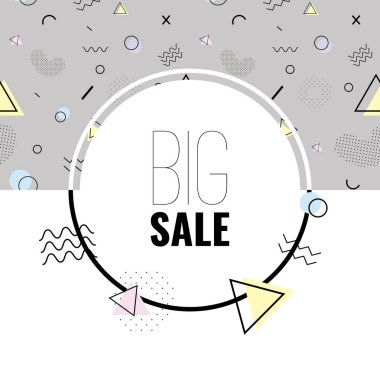 Memphis en az soyut vektör arka plan. Online alışveriş için satışı büyük başlığı.