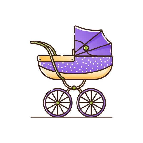 Baby Purple Stroller White Polka Dots Vector Isolated Object White — Stock Vector