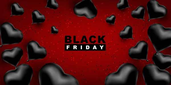 Black Friday Vector Background Dark Template Banner Black Balloons Heart — Stock Vector