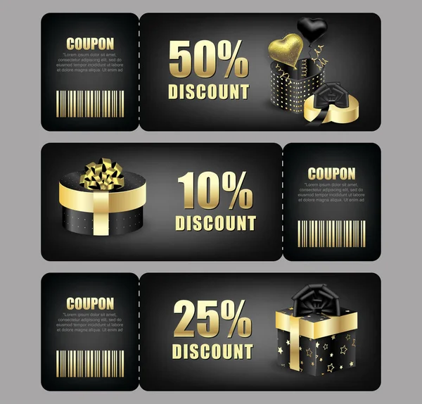 Ensemble Coupons Réduction Avec Boîte Emballage Festive Réductions Noël Nouvel — Image vectorielle