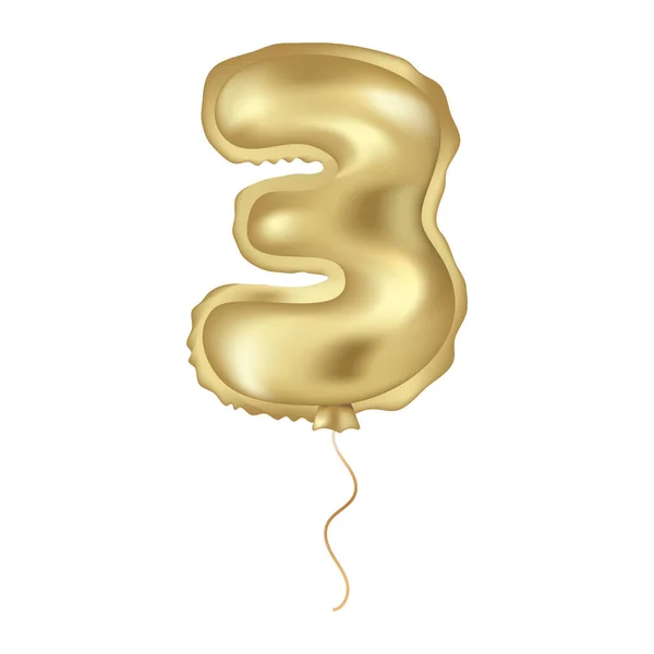 Golden Vector Realistic Balloon Numeral Tree Isolated Object White Background — Stock Vector