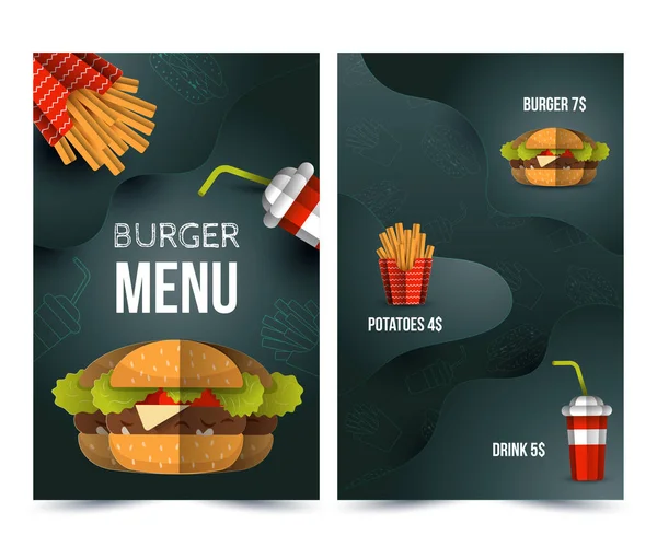 Kleurrijke Fast Food Vector Menu Witte Achtergrond Fast Food Hamburger — Stockvector