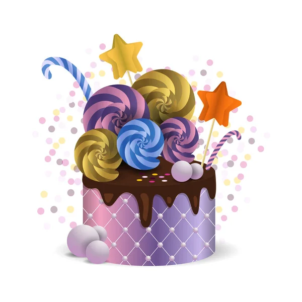 Prachtige Taart Met Chocolade Snoepjes Confetti Vector Geïsoleerd Object Een — Stockvector