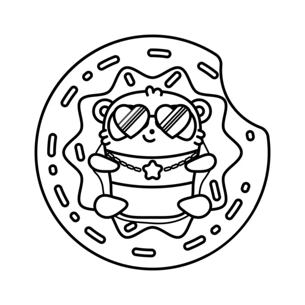 Petit Panda Mignon Trouve Sur Donut Cercle Gonflable Dans Piscine — Image vectorielle