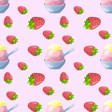 Geleneksel Japon tatlı kakigori. Çilek şuruplu buz parçaları. Vektör düz düz desen