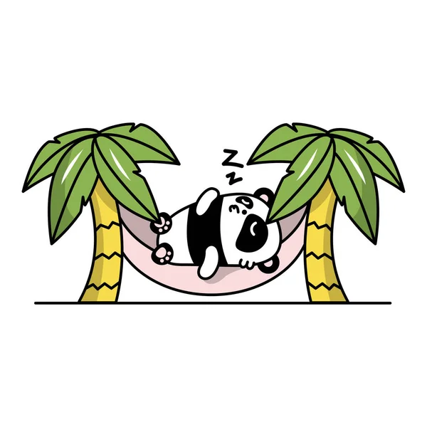 Petit Panda Mignon Dort Dans Hamac Entre Les Palmiers Illustration — Image vectorielle