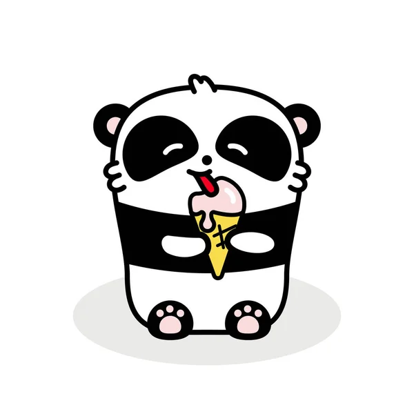 Mała Słodka Panda Lody Wektor Płaska Ilustracja Stylu Liniowym Białym — Wektor stockowy