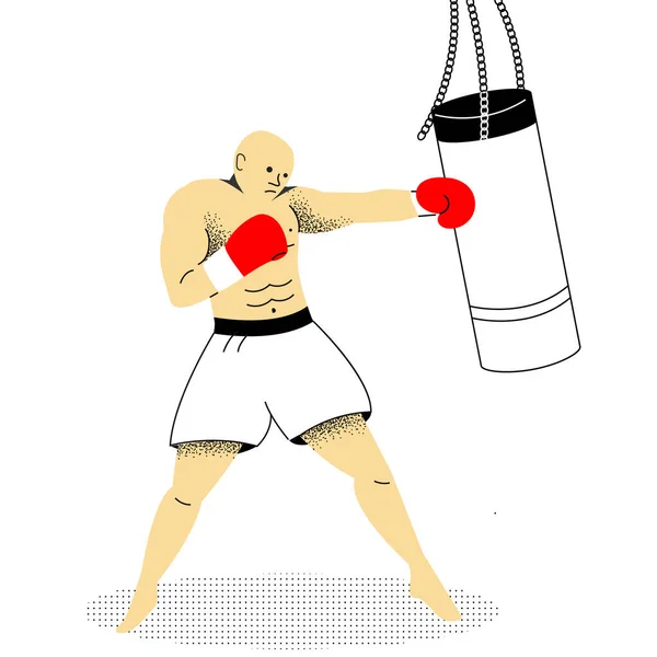 Boxeador Mejor Que Saco Boxeo Ilustración Plana Vectorial Moda Aislada — Vector de stock