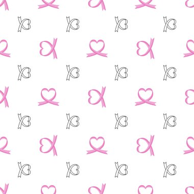 Kalp şeklinde şeritlerin vektörsüz deseni. Kanserle savaşmanın sembolü. Sevgililer Günü, aşkım..