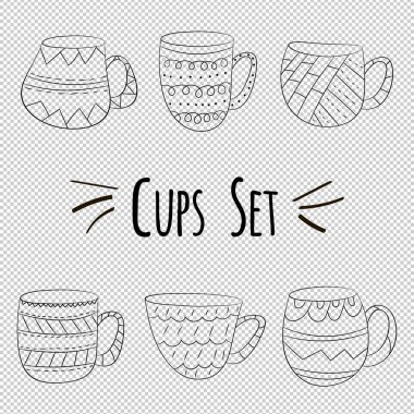 Şeffaf çay, kahve, süt, İskandinav usulü çizim, doldurulmamış tek renkli nesneler.