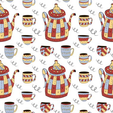 İskandinav tarzında vektörsüz çaydanlık deseni. Duvar kağıtları, arka planlar, ambalaj kağıtları için kullanılır..