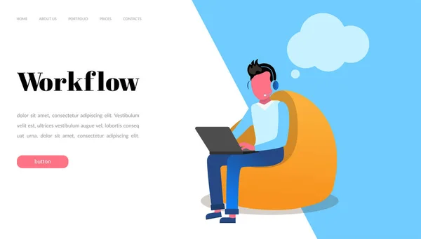 Plantillas Diseño Página Web Para Flujo Trabajo Personas Con Ordenador — Vector de stock