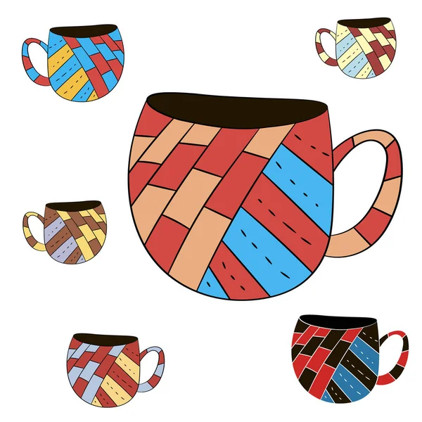 北欧スタイルで手を描くためにお茶 コーヒー 牛乳のベクトルセット 隔離されたカラーオブジェクト — ストックベクタ