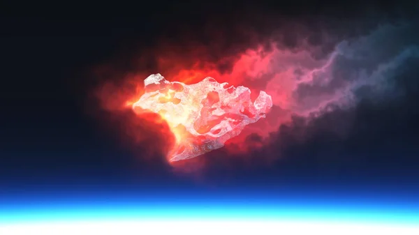 Горящий красный метеорит падает на планету — стоковое фото