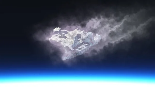 Gezegene düşen meteor yanan — Stok fotoğraf